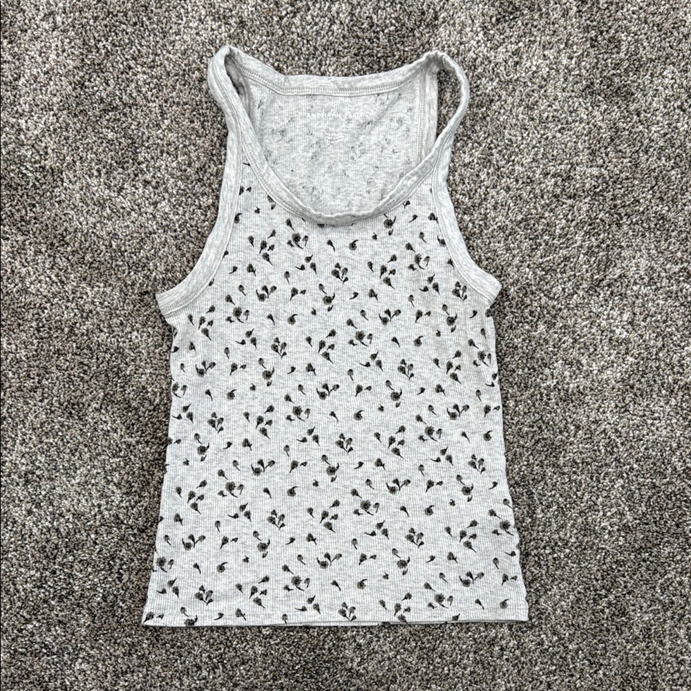 American Eagle Floral Patterned Grey Tank Top ~ Women’s Size Small